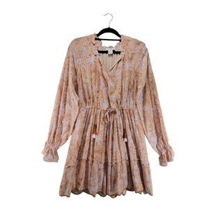 House of Harlow 1960 Peach Floral Long Sleeve bohemian XS mini dress NWOT